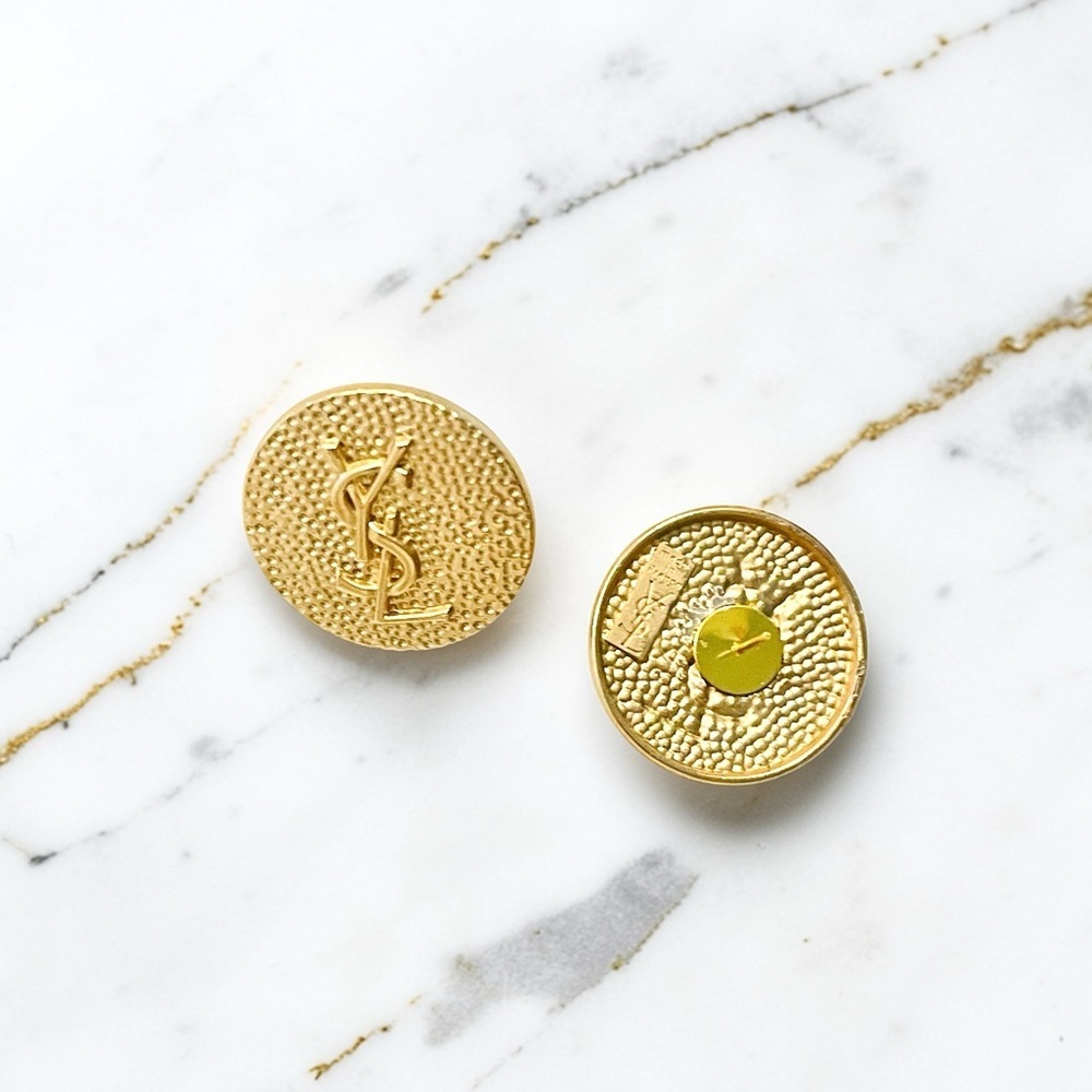 Luxury Hammered Gold Upcycled Logo Button Earrings 25mm - Picture 2 of 2